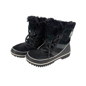 Sorel Tivolli Waterproof Snow Boots Women 6  Black Suede Faux Fur Warm Winter